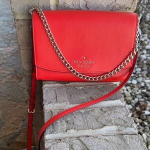kate spade red leather crossbody with gold chain strap